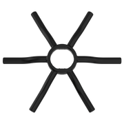 Black six-arm actuator with central circular hub and cylindrical arms extending outward.
