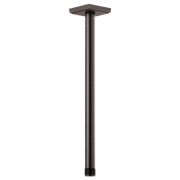 Venetian bronze ceiling mount shower arm with square flange, 14 inches long.