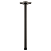 Luxe steel ceiling mount shower arm with square flange, 14 inches long, vertical orientation.