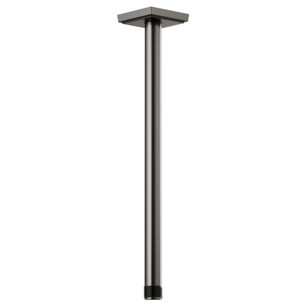 Luxe steel ceiling mount shower arm with square flange, 14 inches long, vertical orientation.