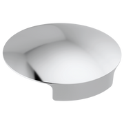Chrome glass rinser cover with circular bowl design and curved spout opening.