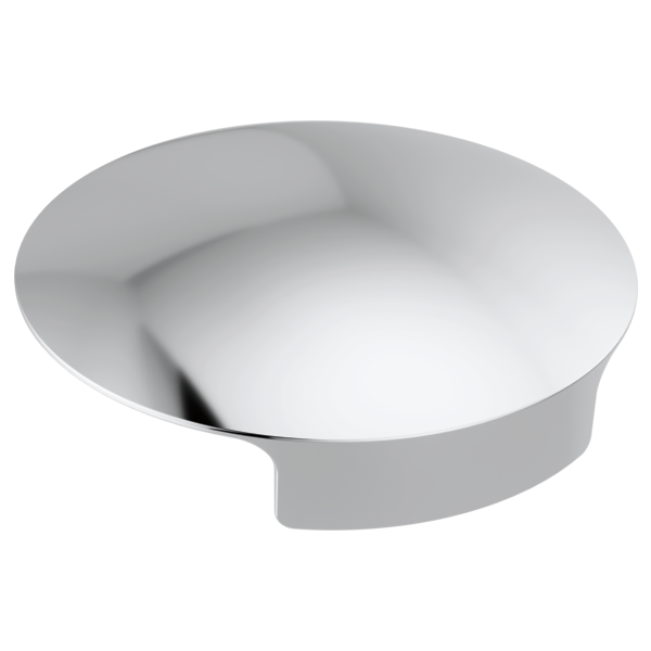 Chrome glass rinser cover with circular bowl design and curved spout opening.