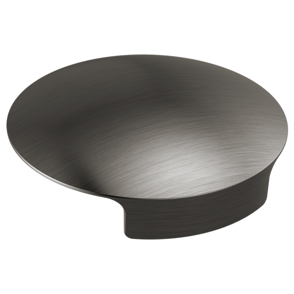 Black stainless steel glass rinser cover with brushed finish and curved rim design.