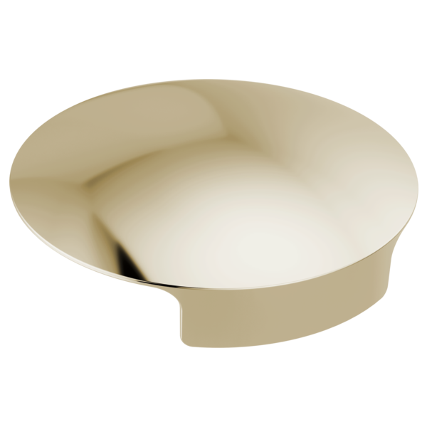 Polished nickel-finish glass rinser cover with curved basin and side spout opening.