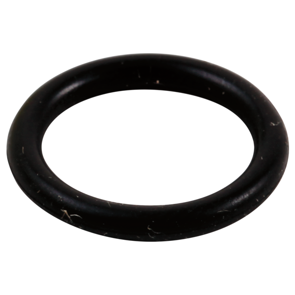 Black rubber o-ring with smooth surface and circular shape.