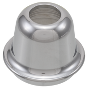Chrome dome-shaped shroud with threaded center opening and ribbed interior detail.