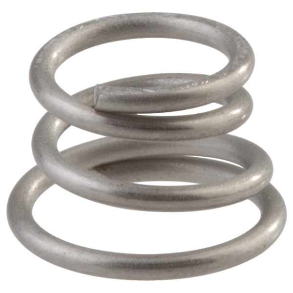 Stainless steel coiled spring with three connected loops.