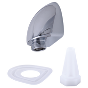Chrome wall mount elbow with threaded connector and white installation components included.