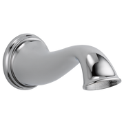 Chrome non-diverter spout with curved downward-angled outlet and round wall-mounted base.