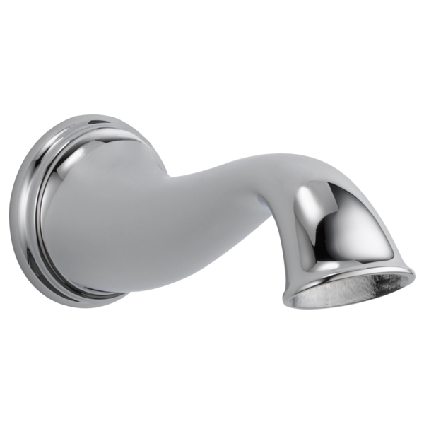 Chrome non-diverter spout with curved downward-angled outlet and round wall-mounted base.