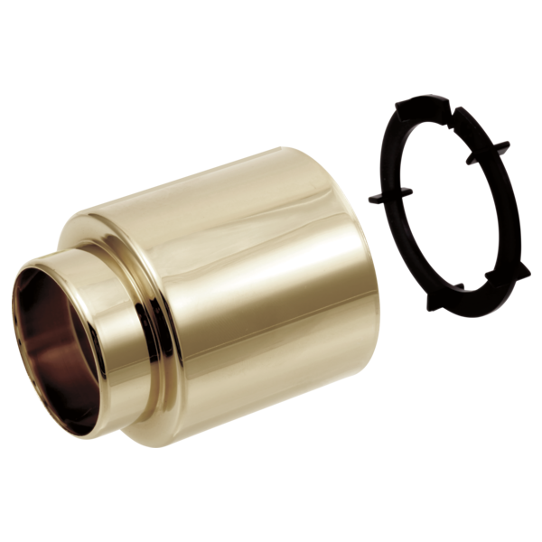 Polished nickel cylindrical trim sleeve with grooved band and black mounting ring shown separately.