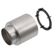 Brushed nickel cylindrical trim sleeve with black rubber spacer ring featuring adjustment clips.