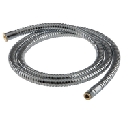 Chrome metal flexible hose with brass fittings on both ends for Roman tub application.