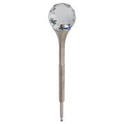 Brushed nickel finial with faceted Swarovski crystal sphere top for faucet handle.
