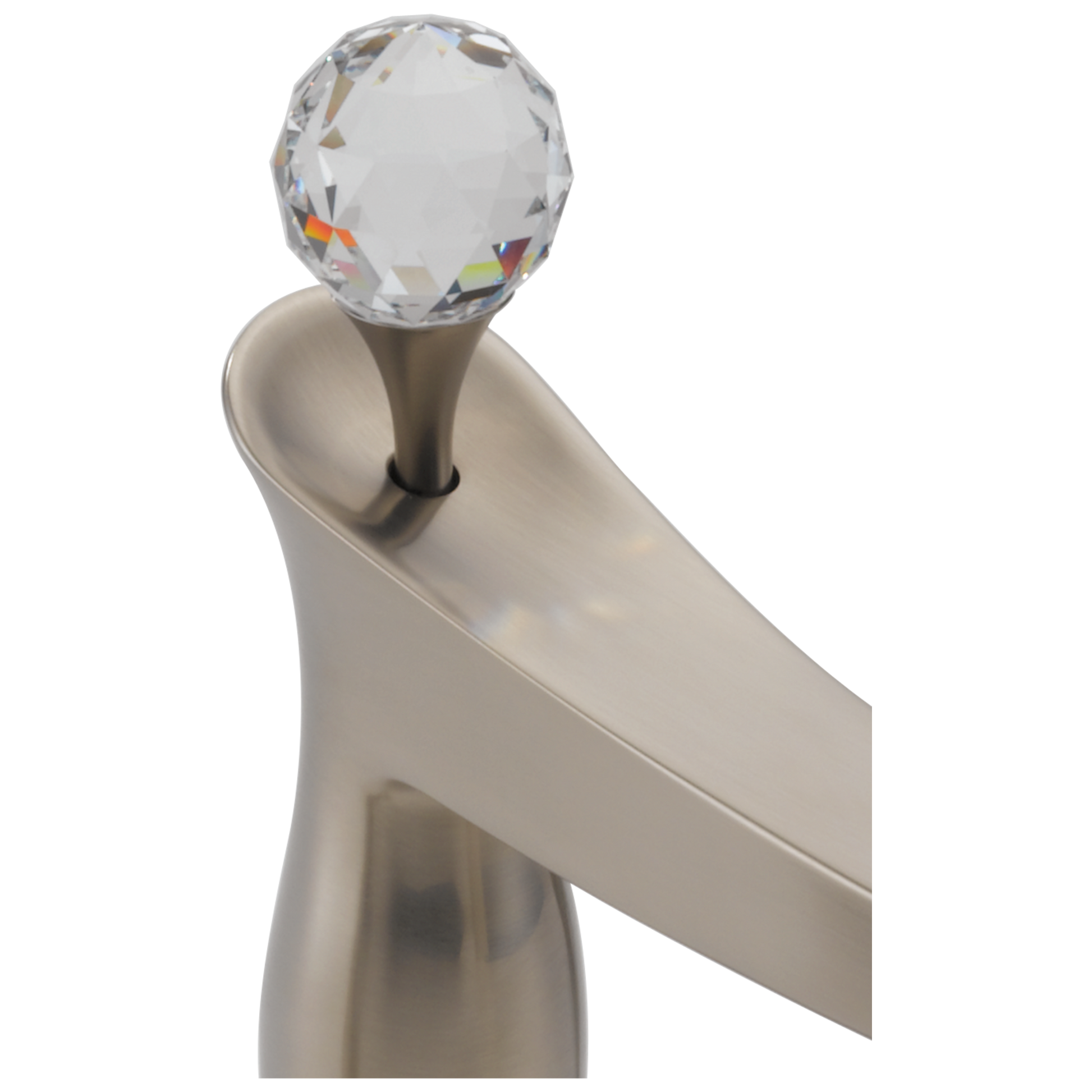 Brushed nickel Roman tub finial with clear faceted Swarovski crystal ball topper.