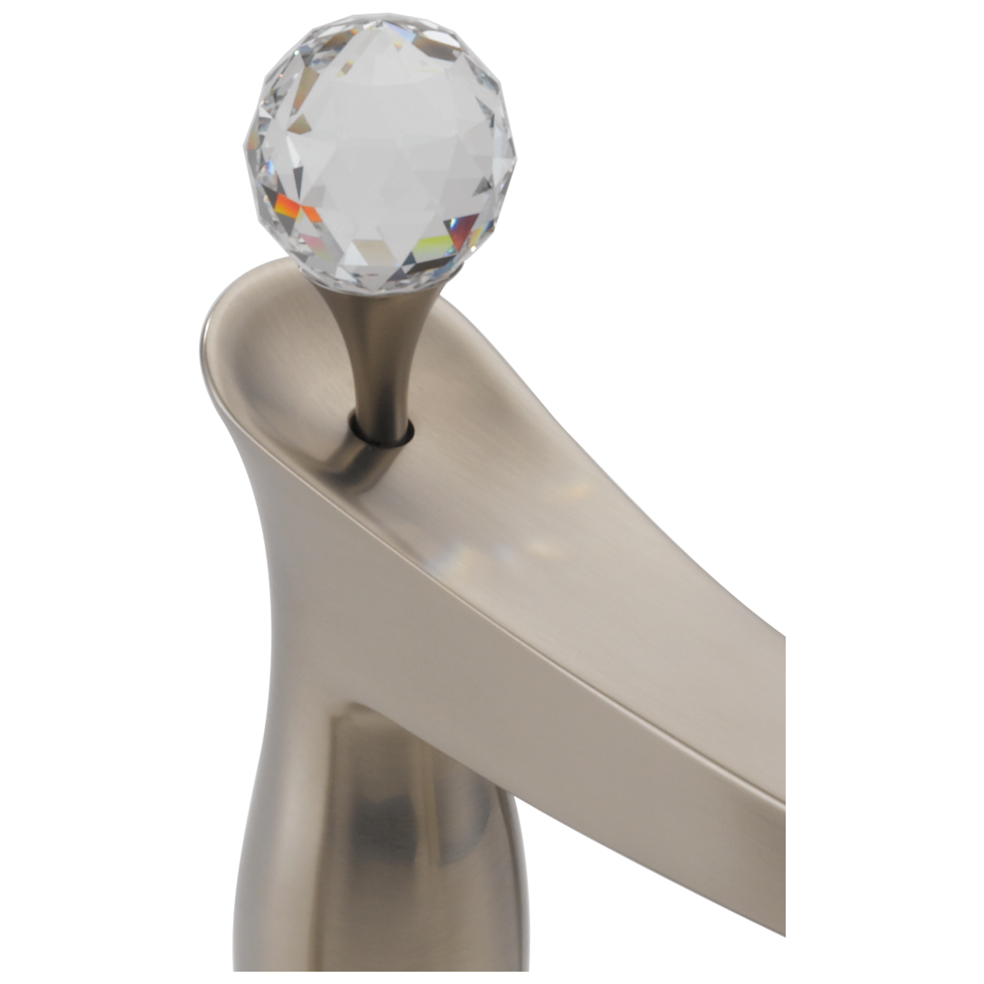 Brushed nickel Roman tub finial with clear faceted Swarovski crystal ball topper.