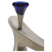 Blue glass finial with brushed nickel metal base for widespread faucet installation.