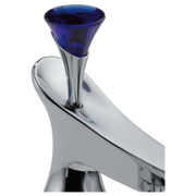 Blue glass finial with chrome stem and base for widespread faucet installation.