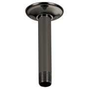 Black onyx ceiling mount shower arm with round flange and threaded connection.