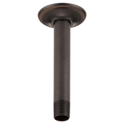 Venetian bronze ceiling-mount shower arm with round flange and threaded connector end.