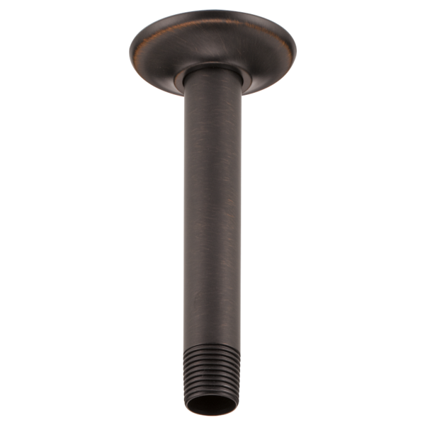 Venetian bronze ceiling-mount shower arm with round flange and threaded connector end.