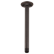 Venetian bronze ceiling-mount shower arm with round flange, 10 inches long, threaded connector at bottom.