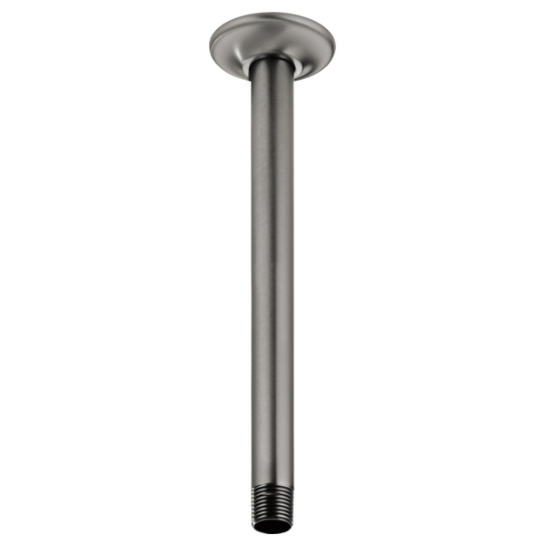 Luxe steel ceiling-mounted shower arm with round flange and threaded connection fitting.