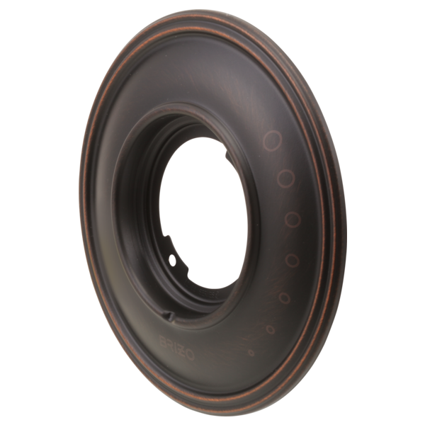 Venetian bronze escutcheon plate with oval shape and central opening for thermostatic valve installation.