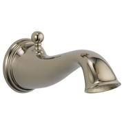 Polished nickel traditional tub spout with curved body, spherical knob, and angled outlet nozzle.