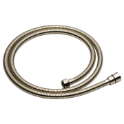 Polished nickel flexible shower hose with metal connectors on both ends.
