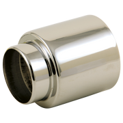 Polished nickel cylindrical trim sleeve with grooved band and open circular end for tub and shower installation.