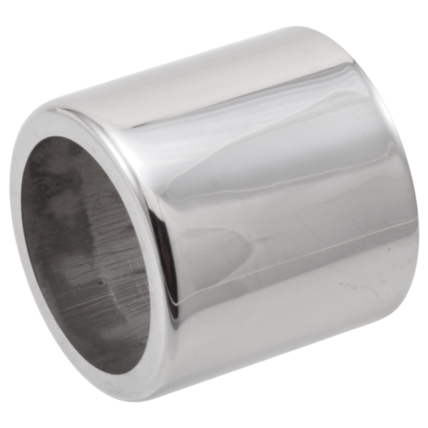 Cylindrical chrome trim sleeve with polished finish and hollow interior opening.