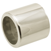 Polished nickel cylindrical trim sleeve with hollow center and grooved interior surface.