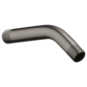 Curved black stainless steel shower arm with threaded connection points at both ends.