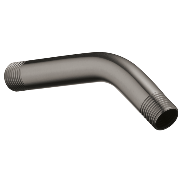 Curved black stainless steel shower arm with threaded connection points at both ends.