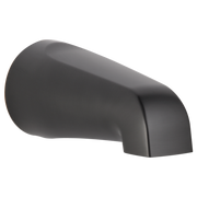 Oil rubbed bronze tub spout with curved design and angled outlet, non-diverter style.