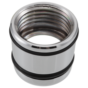 Chrome conical nut with two black O-rings, threaded interior, cylindrical shape.