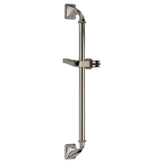 Polished nickel shower slide bar assembly with adjustable bracket and square mounting flanges.