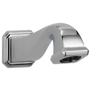 Chrome tub spout with pull-down diverter and showerhead, mounted on wall plate.