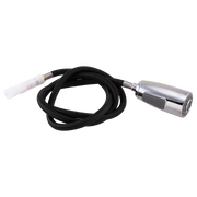 Black braided hose with chrome spray wand head and white connector fitting.
