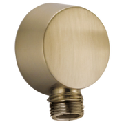 Luxe gold wall elbow with circular knob design and threaded brass connection for shower handshower mounting.