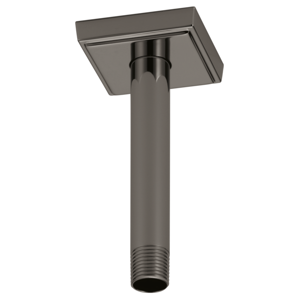 Black Onyx ceiling mount shower arm with square flange and threaded end connection.