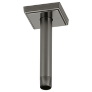 Steel ceiling mount shower arm with square flange in luxe steel finish.