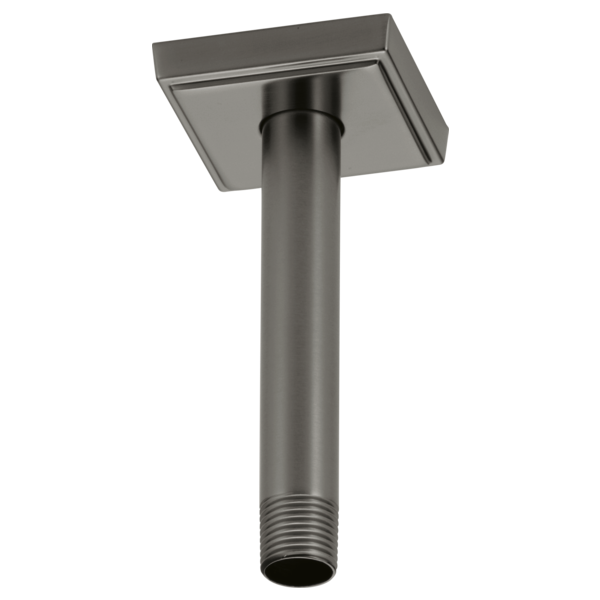 Steel ceiling mount shower arm with square flange in luxe steel finish.