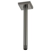 Luxe Steel ceiling mount shower arm with square flange and threaded connection end.