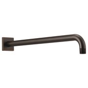 Venetian bronze wall-mounted shower arm with square flange and curved elbow connector extending horizontally.