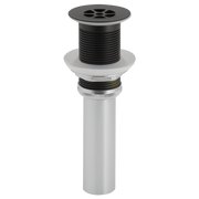 Matte black grid strainer with round perforated cap and threaded metal collar for sink drain installation.