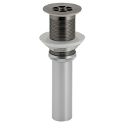 Brushed steel sink strainer with grid pattern top and threaded cylindrical body for drain installation.