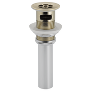Polished nickel grid strainer with overflow for sink drain, featuring perforated top and threaded brass components.