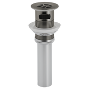 Luxe steel grid strainer with overflow outlet and threaded connection components for sink installation.